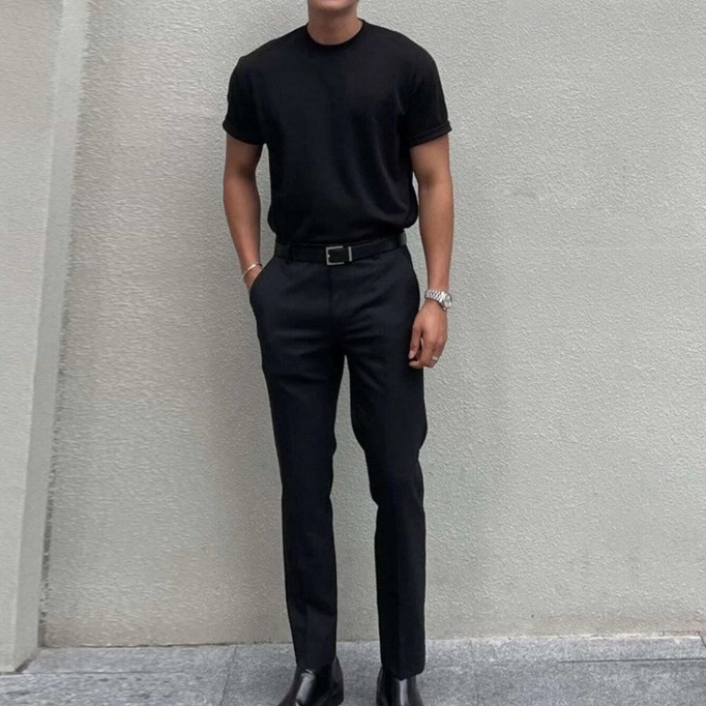 Black Mens Slant Suit Pants - Picture 3 of 4